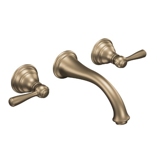 Moen CAT6107AZ Kingsley Two-Handle Low Arc Wall Mount Bathroom Faucet, Antique Bronze (Valve Not Included)