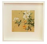 Bees and Flowers, Hand Painted Silk Art - Framed Chinese Watercolor