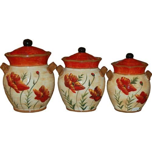 Poppies Canister Set 3 pc. 52, 72, 90 oz Kitchen Storage