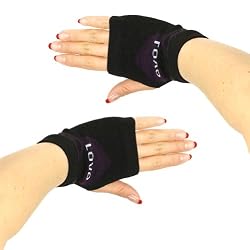 Knit Hand Warmer Fingerless Love Heart Gloves Purple with Black