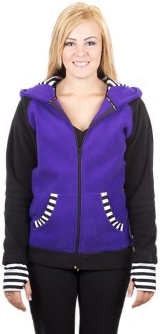 Crazyheads Purple Cat Hoodie with Striped Cuff, Small