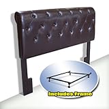 Espresso Brown Tufted Bicast Queen Size Headboard with Steel Metal Frame