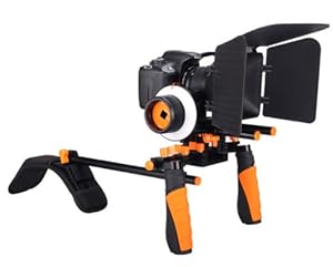 Complete Movie Rig (Orange) with Shoulder Mount and Follow Focus System and a Matte Box Shading Card for Canon EOS Rebel T4i/T3/T3i/T2i/T1i/EOS 1D MARK III/1D MARK IV/1DS MARK II/5D/7D/20D/30D/40D/50D/60D/XS/Xsi/Xti