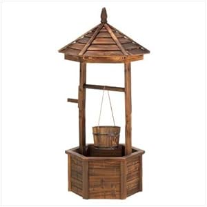 Rustic Wishing Well Bucket Outdoor Fir Wood Planter