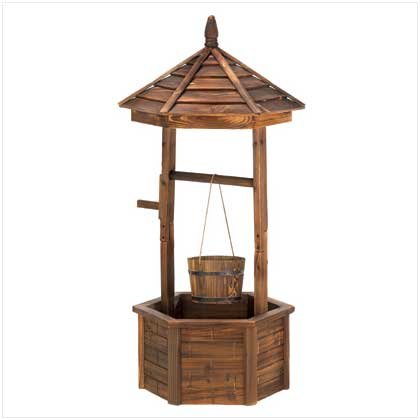 Rustic Wishing Well Bucket Outdoor Fir Wood Planter