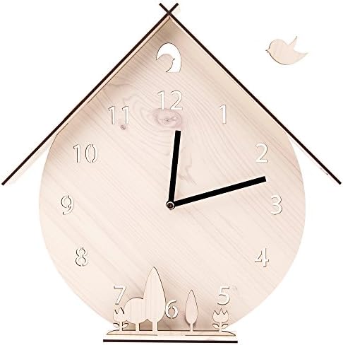 Silent Non-Ticking Wooden Wall Clock Unminuto - Cuckoo Garden (Ivory)