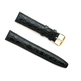 BANDA LEATHER WATCHBAND AFRICAN CROCODILE GRAIN LEATHER WATCH BAND WITH STAINLESS BUCKLE DESIGN-REAL ITALIAN CALF LEATHER-18 mm BLACK COLOR