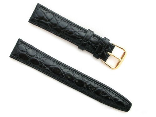 BANDA LEATHER WATCHBAND AFRICAN CROCODILE GRAIN LEATHER WATCH BAND WITH STAINLESS BUCKLE DESIGN-REAL ITALIAN CALF LEATHER-12 mm BLACK COLOR