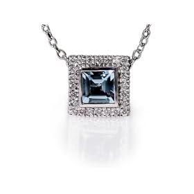 18K White Gold 16 Cable Chain Square-Shape Aquamarine Color-Stone Necklace,... by I.Reiss