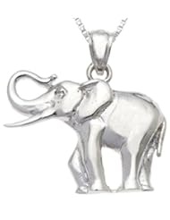 Solid 0.925 Sterling Silver Elephant Charm Pendant Necklace