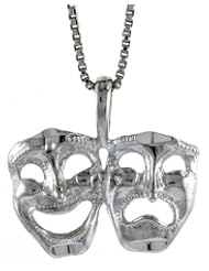 Sterling Silver Drama Mask Pendant, 1/2 inch Tall