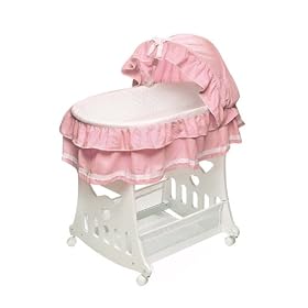 Badger Basket Portable Bassinet N Cradle With Toybox Base, Pink Waffle Ruffled