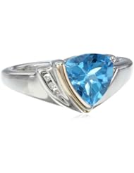 S&G Sterling Silver, 14k Yellow Gold, Diamond, and Swiss Blue Topaz Ring (1/10 cttw, I-J Color, I3 Clarity)
