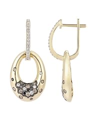 14K Yellow Gold 0.51ct Donut Style Micropave Brown & Diamond Dangle Earrings