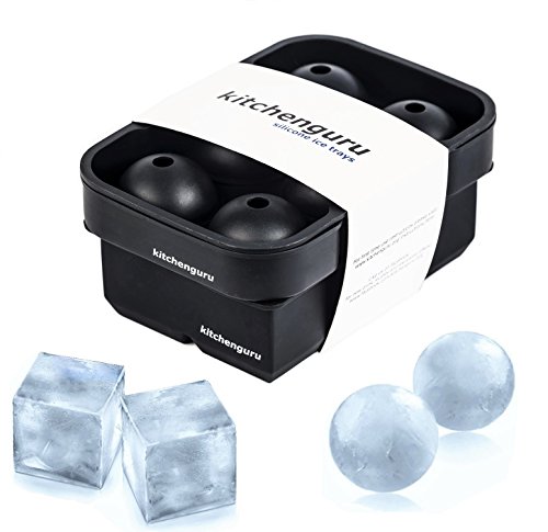 kitchenguru Silicone Ice Cube Trays & Molds - Large Cubes AND Round Ice Ball Maker Combo Kit - Impress your friends with the coolest of ice cubes that won't water down your drink!