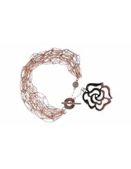 Twelve Strand, Rose Gold Plated 925 Italian Sterling Silver Chain Link Bracelet with Flower Charm