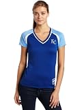 MLB Kansas City Royals Women's Short Sleeve Raglan Deep V-Neck Synthetic Tee