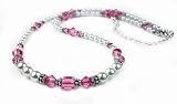 October Birthstone: Rose (Pink Opal or Pink Tourmaline) Swarovski Austrian Crystal Beaded Necklaces in Sterling Silver with White Pearls by Gemstone Gifts Handmade Jewelry.
