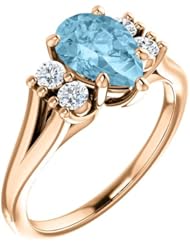 18K Rose Gold 9.00x6.00mm Pear Cut Aquamarine and Diamond Ring -- LIFETIME WARRANTY