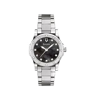 Bulova Ladies 96R125 20 Diamond Black Mother of Pearl Dial Bracelet Watch