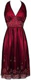 Beaded Mesh Satin Holiday Gown Party Cocktail Prom Halter Dress, XS, Red