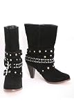 Charles Albert Black Stud And Strap Heeled Boot