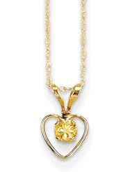 MadiK® Childrens 14K Yellow Gold Citrine Birthstone Heart Necklace 15"