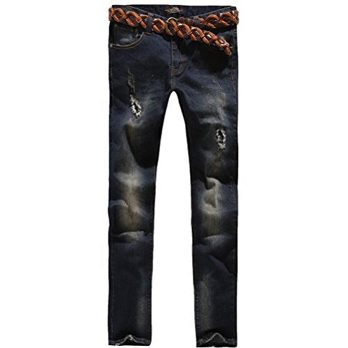 BbaeBbae Unisex Slim Destroyed Patched Vintage Wash Jean (2X-Large, Blue)