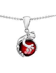 Original Star K (tm) Frog Pendant With 10mm Simulated Garnet Ball in 925 Sterling Silver