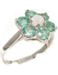 High Quality Solid 925 Sterling Silver Genuine Natural Opal & Emerald Cluster Ring - Finger Sizes 4 to 12 Available