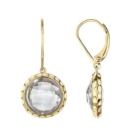 12mm Rock Crystal Leverback Earrings 7.8 Ct (ctw) in Sterling Silver with 18K Yellow Gold: Jewelry