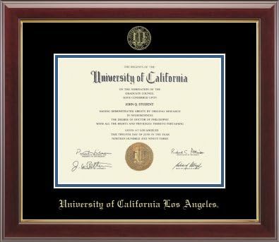 UCLA Gold Embossed Diploma Frame in Gallery with Black/Royal Blue mats Made In USA University Of California Los Angeles