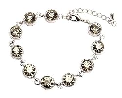 Bracelet - Round CZ Crystal Link - Black Diamond (Gray/Grey) (FB207)
