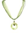 Necklace - N281 - Genuine Mother of Pearl Shell and Fire Polished Glass on 5-Strand Cotton and Organza Cord - Round (1-1/4" Diameter) ~ Lime