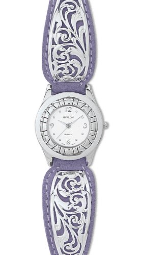 Avalon Watches, Avalon Lady Rancher Western Watch-Lavender Blossom with .925 Sterling Silver Keeper and Buckle #7373, Womens Watches, Womens Avalon Watches