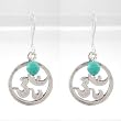 Round Om (Aum) Earrings in Sterling Silver with Turquoise Accent Stone , #8638