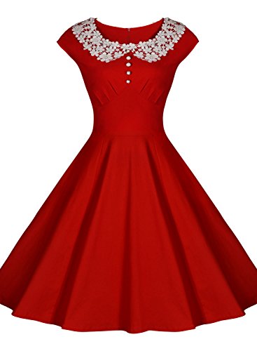Miusol Women's Classy Vintage Audrey Hepburn Style 1940's Rockabilly Evening Dress,Red,XX-Large