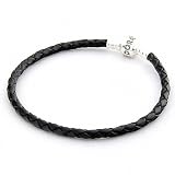 TAOTAOHAS-(1PC) 18CM(7.09) Lifetime Use 100% Solid 925 Sterling Silver Clasp Leather Braided Bracelet Base Chain, Fit European Bracelets Necklaces, Pandora, Troll, Biagi, Caprice, Dione Glass Beads Charms