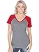 Kavio! Women Sheer Jersey Contrast V Neck Raglan Short Sleeve