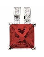14K White Gold Princess Cut Chatham Created Ruby and Diamond Pendant -- LIFETIME WARRANTY