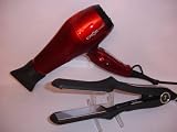 TurboIon Croc Combo: 1750 Watt Red Tourmaline Hair Dryer (Made in Italy) plus Titanium Wet to Dry 1.5 Straightening Flat Iron