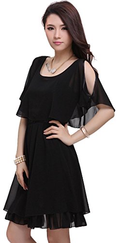 Lecpra (レクプラ) 肩開き シフォン ドレス ワンピース レディース 白 黒 桃 赤 水色 (S M L XL XXL 3XL) 結婚式