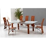 Gorgeous Modern Contemprorary Glass Extendable Dining Table with 6 Matching Chairs Set
