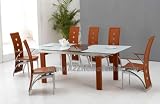 Gorgeous Modern Contemprorary Glass Extendable Dining Table with 6 Matching Chairs Set