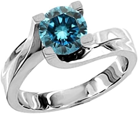 0.75 Carat Blue SI2 Round Diamond Solitaire Engagement Promise Bridal Ring 14K White Gold