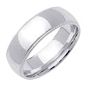 14K White Gold Comfort Fit Milgrain Domed Mens Wedding Band Ring 7mm