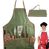 Barbeque BBQ Tool Set 3 Piece w/ Hat Apron Tote in Olive Green (636-88-120) by Picnic Time