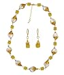 Necklace - Earrings Set - N493 - Murano & Glass Beads + Matching Earrings ~ Topaz (Gold) and White Twists