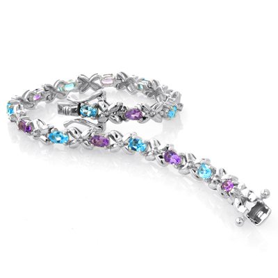 Sterling Silver Blue Topaz & Amethyst Bracelet - 7