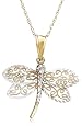 10k Two-Tone Gold Dragonfly Pendant (.005 cttw, J Color, I2 Clarity), 18" w/ Diamond Accent